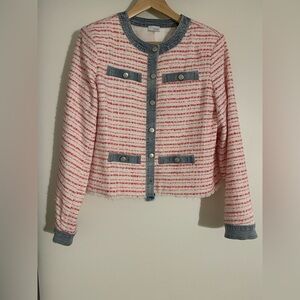 Ecru Striped Pink/White Women's Blazer With Denim Details